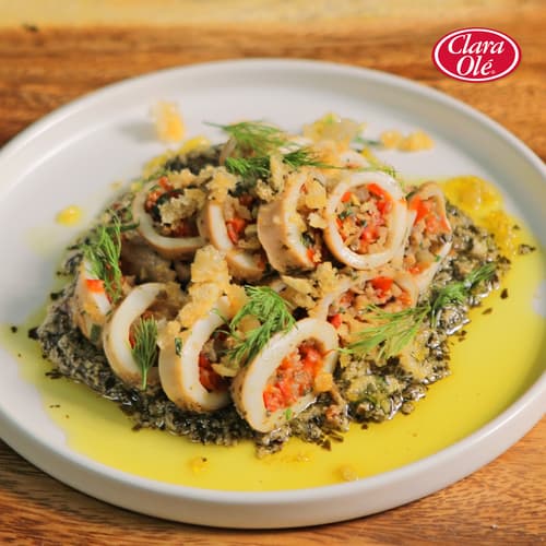 Cheesy Pesto Stuffed Squid